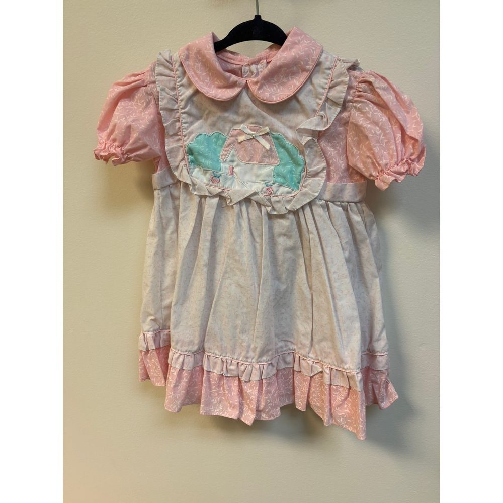 VTG Baby Girl Pink Cottage Core House Dress‎ with Collar 3/4T by Mayfair